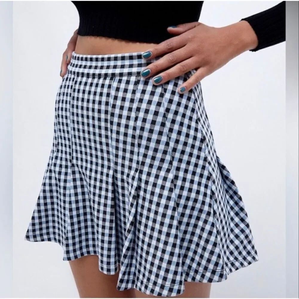Free people gingham pleated skirt size 2